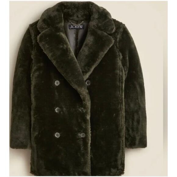 J. Crew Wm's Faux Fur Teddy Coat in Olive Green Double Breasted NWOT Sz Small - Picture 1 of 3